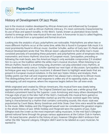 Essay on History of Development of Jazz Music