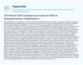 Essay on The Pivotal Clash: Lexington and Concord’s Role in Shaping American Independence