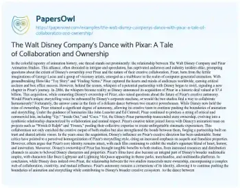 Essay on The Walt Disney Company’s Dance with Pixar: a Tale of Collaboration and Ownership