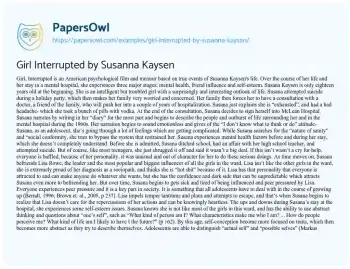 Essay on Girl Interrupted by Susanna Kaysen