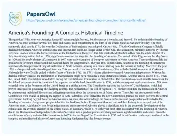 Essay on America’s Founding: a Complex Historical Timeline