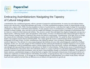 Essay on Embracing Assimilationism: Navigating the Tapestry of Cultural Integration