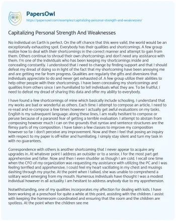 Essay on Capitalizing Personal Strength and Weaknesses