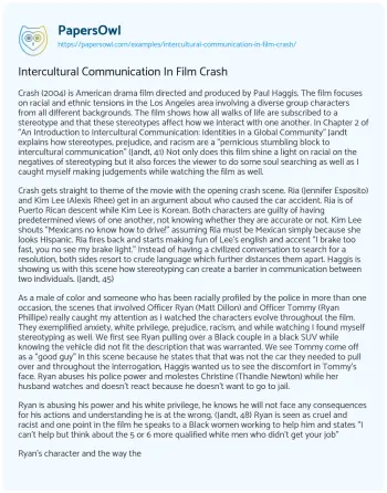 Essay on Intercultural Communication in Film Crash