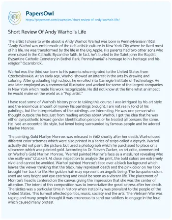 Essay on Short Review of Andy Warhol’s Life