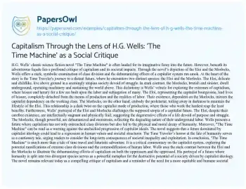 Essay on Capitalism through the Lens of H.G. Wells: ‘The Time Machine’ as a Social Critique