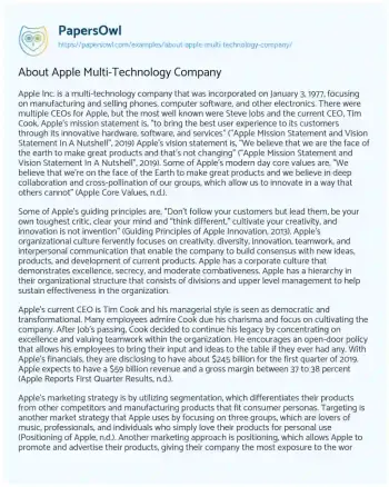 Essay on About Apple Multi-Technology Company