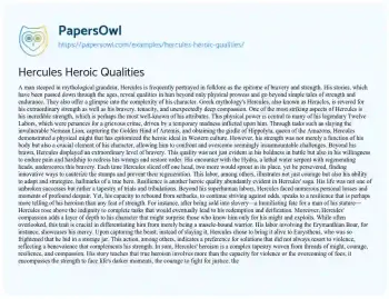 Essay on Hercules Heroic Qualities