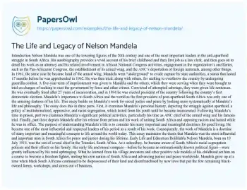 Essay on The Life and Legacy of Nelson Mandela