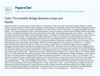 Essay on Faith: the Invisible Bridge between Hope and Reality