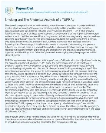 Essay on Smoking and the Rhetorical Analysis of a TUPP Ad