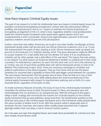 Essay on How Race Impacts Criminal Equity Issues