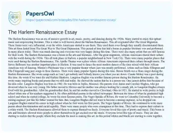 Essay on The Harlem Renaissance Essay