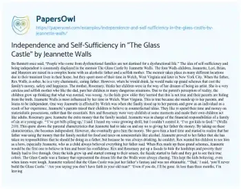 Essay on Independence and Self-Sufficiency in “The Glass Castle” by Jeannette Walls