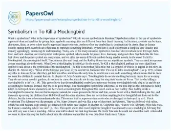 Essay on Symbolism in to Kill a Mockingbird