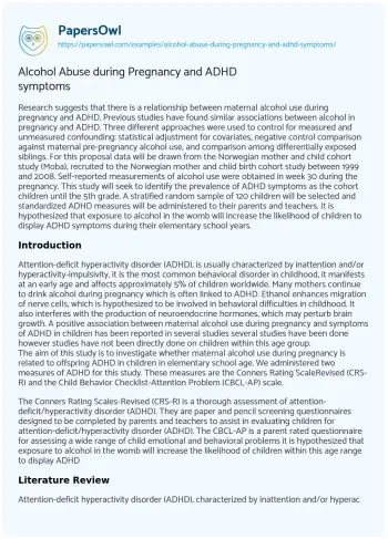 Essay on Alcohol Abuse during Pregnancy and ADHD Symptoms