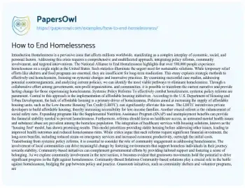 Essay on How to End Homelessness