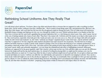 Essay on Rethinking School Uniforms: are they Really that Great?