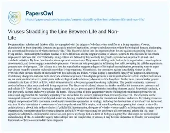 Essay on Viruses: Straddling the Line between Life and Non-Life