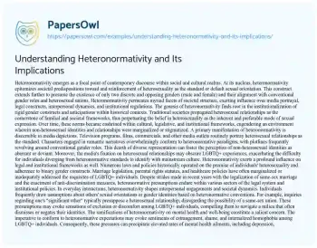 Essay on Understanding Heteronormativity and its Implications