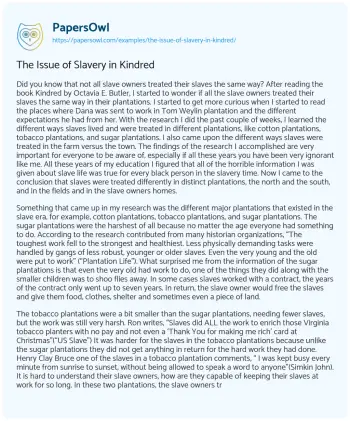 Essay on The Issue of Slavery in Kindred