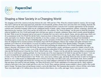 Essay on Shaping a New Society in a Changing World