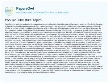 Essay on Popular Subculture Topics