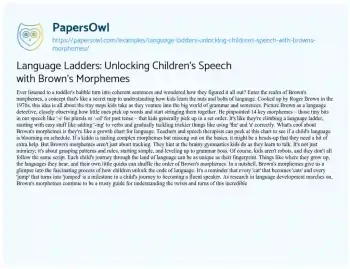 Essay on Language Ladders: Unlocking Children’s Speech with Brown’s Morphemes