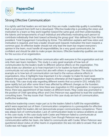 Essay on Strong Effective Communication