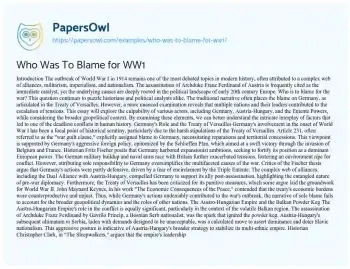 Essay on Who was to Blame for WW1