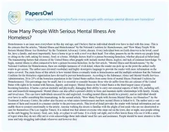 Essay on How Many People with Serious Mental Illness are Homeless?