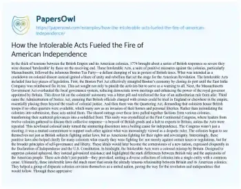 Essay on How the Intolerable Acts Fueled the Fire of American Independence