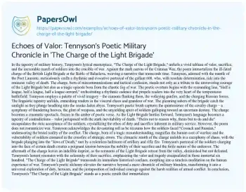 Essay on Echoes of Valor: Tennyson’s Poetic Military Chronicle in ‘The Charge of the Light Brigade’