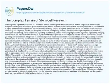 Essay on The Complex Terrain of Stem Cell Research