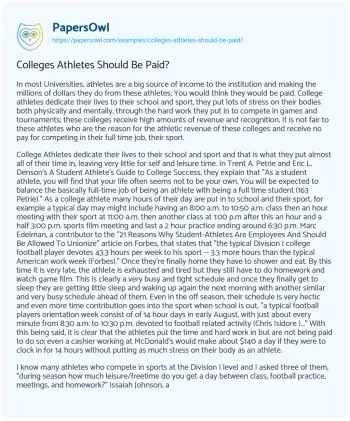 Essay on Colleges Athletes should be Paid?