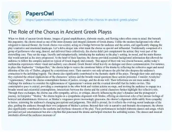 Essay on The Role of the Chorus in Ancient Greek Playss