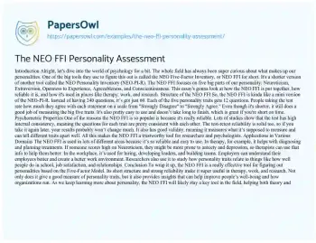 Essay on The NEO FFI Personality Assessment