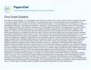 Essay on Circe Greek Goddess