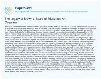 Essay on The Legacy of Brown V. Board of Education: an Overview