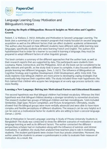 Essay on Language Learning Essay: Motivation and Bilingualism’s Impact