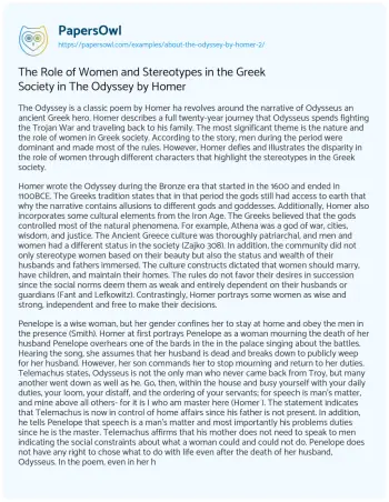 Essay on The Role of Women and Stereotypes in the Greek Society in the Odyssey by Homer