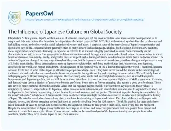 Essay on The Influence of Japanese Culture on Global Society