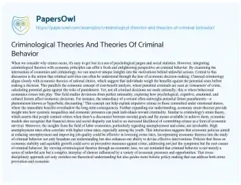 Essay on Criminological Theories and Theories of Criminal Behavior