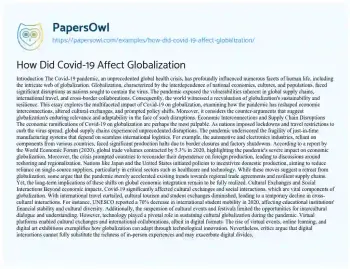 Essay on How did Covid-19 Affect Globalization