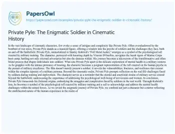 Essay on Private Pyle: the Enigmatic Soldier in Cinematic History