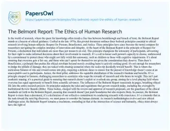 Essay on The Belmont Report: the Ethics of Human Research