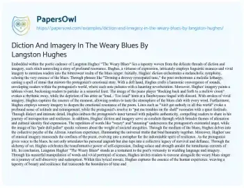 Essay on Diction and Imagery in the Weary Blues by Langston Hughes