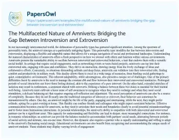 Essay on The Multifaceted Nature of Amniverts: Bridging the Gap between Introversion and Extroversion