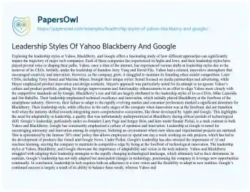 Essay on Leadership Styles of Yahoo Blackberry and Google