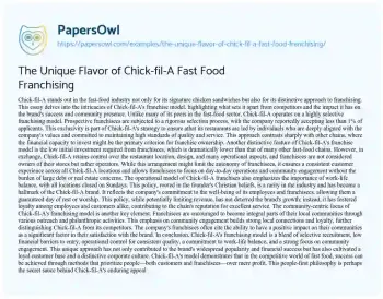 Essay on The Unique Flavor of Chick-fil-A Fast Food Franchising